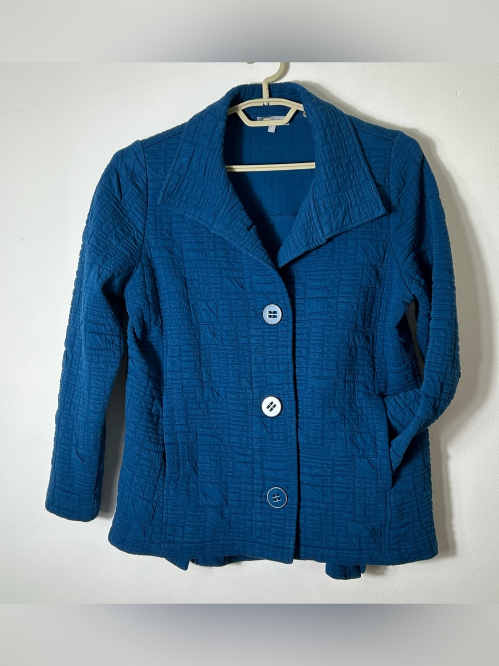 Habitat Jacket Blazer Womens Small Blue Button Up Long Sleeve Pockets Quilted